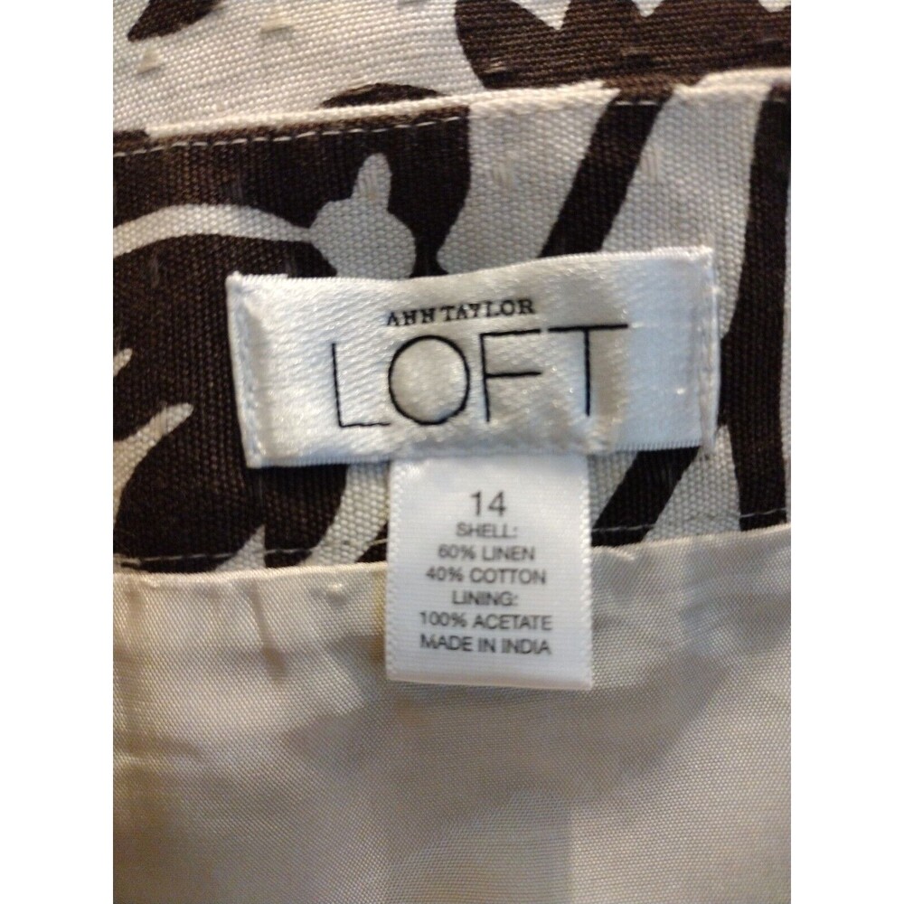 Ann Taylor Size 14 A-Line Midi Length brown & cream Textured Floral Skirt - Picture 6 of 6